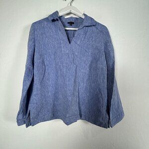 Talbots Womens Blue Long Sleeve Collared Pullover Top Blouse Size Medium Casual